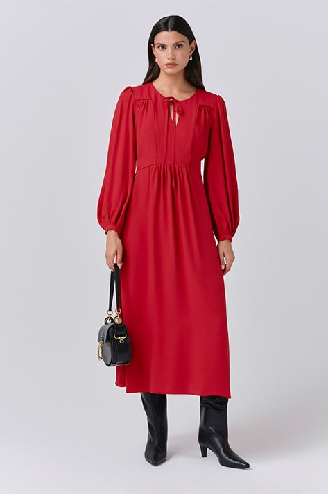 Layla Crepe Tie Neck Midi Dress