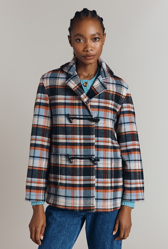 Daphne Checkered Wool Blend Duffle Jacket