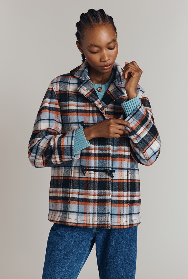 Daphne Checkered Wool Blend Duffle Jacket