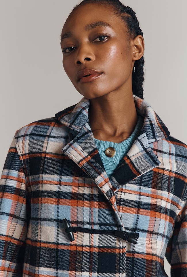 Daphne Checkered Wool Blend Duffle Jacket