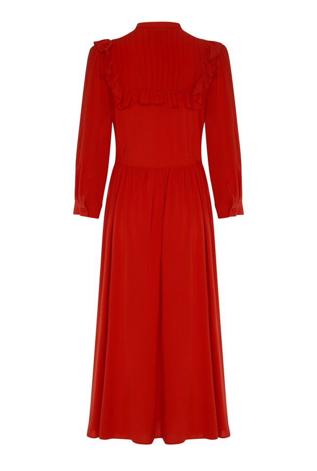 Midi Other Dress With 3/4 Sleeves In Red With self-covered buttons ...