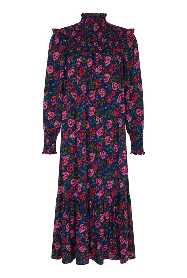 Midi Other Dress With Long Sleeves In Blue And Pink With Lightweight ...