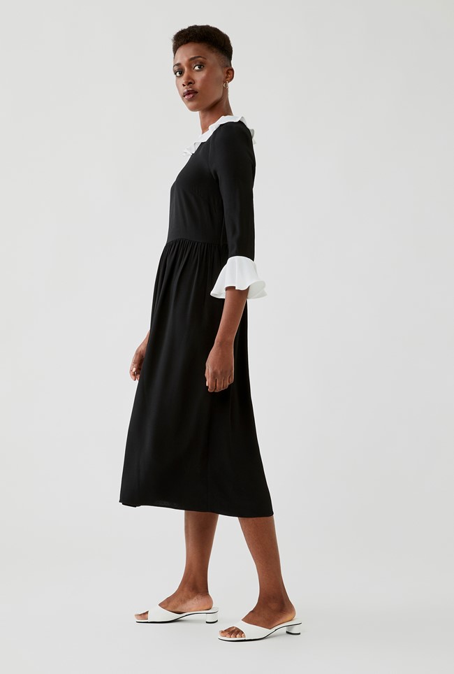Midi Crepe Dress With 3/4 Sleeves In Black With | Semi-Fitted | Ghost ...