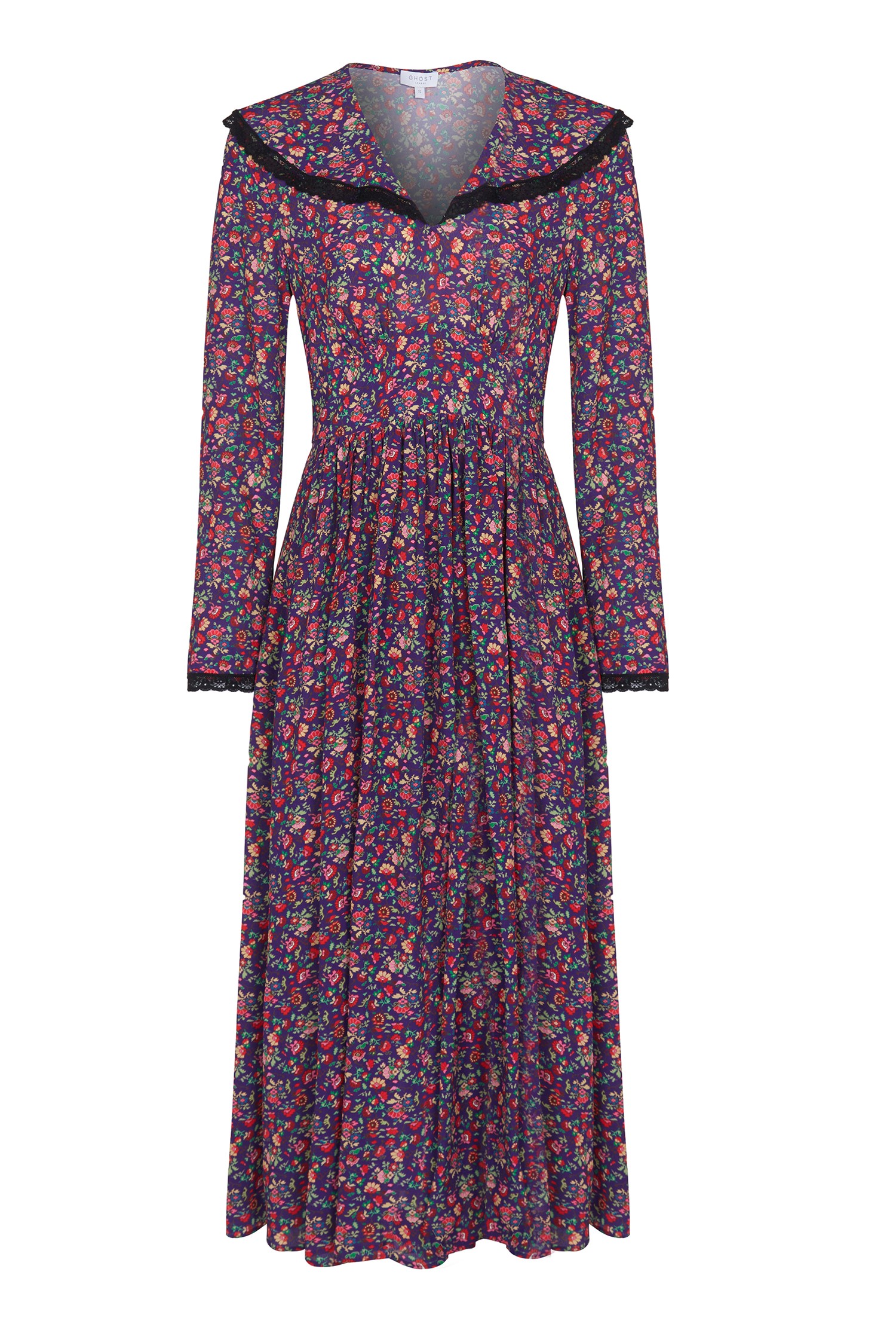 Maxi Ggt Crepe Dress With Long Sleeves In Purple And Red With Statement ...