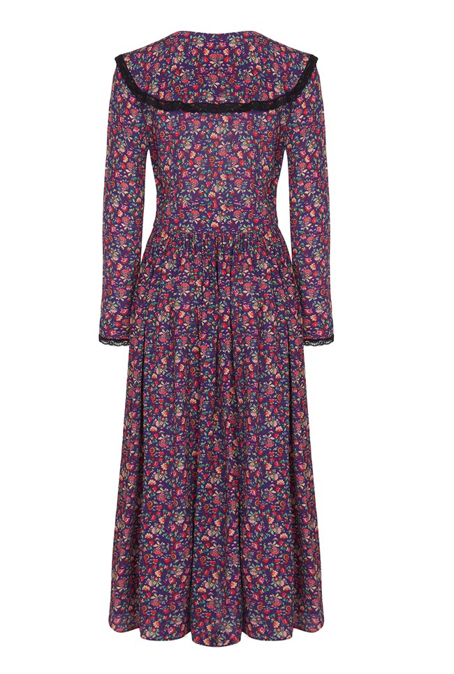 Maxi Ggt Crepe Dress With Long Sleeves In Purple And Red With Statement ...