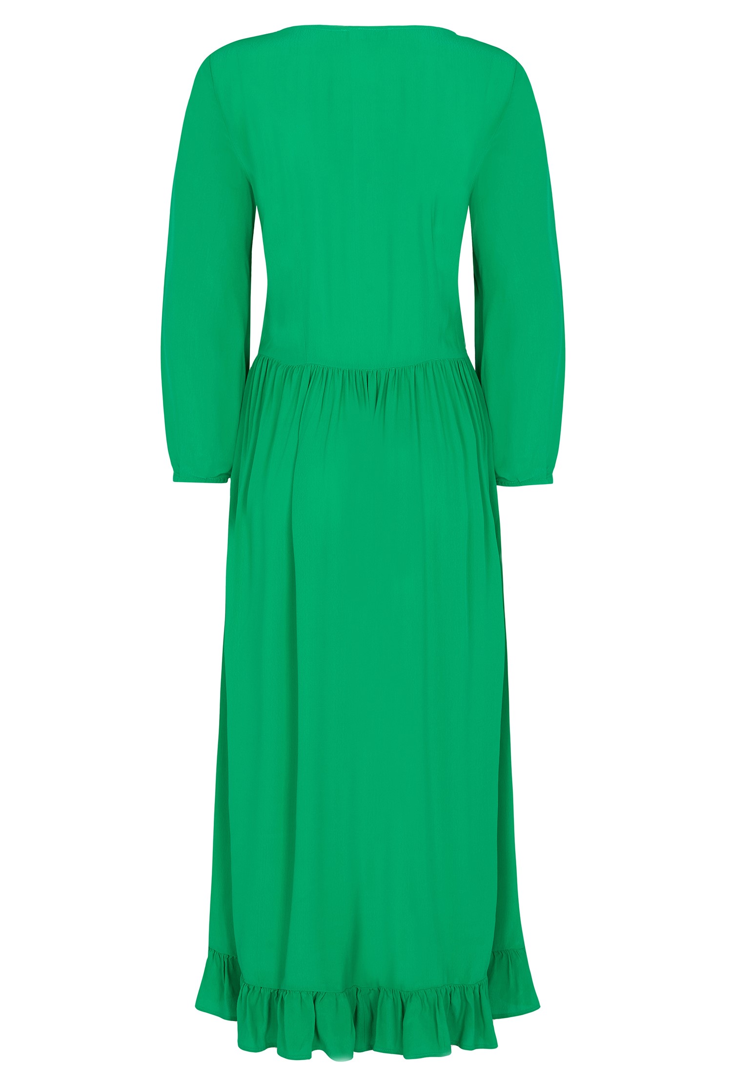 Midi Ggt Crepe Dress With 3/4 Sleeves In Green With Voluminous Sleeves ...