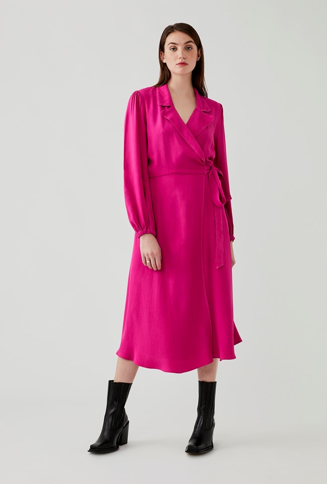 Midi Crepe Dress With Long Sleeves In With voluminous sleeves| Semi ...