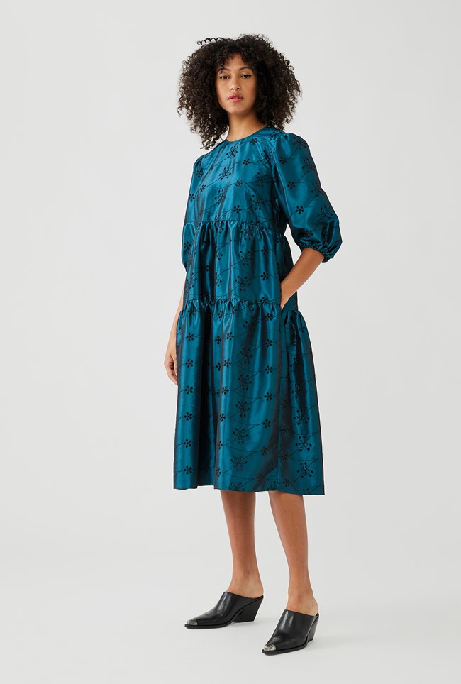 Midi Other Dress With Sleeves In Green With high neckline | Semi-Fitted ...