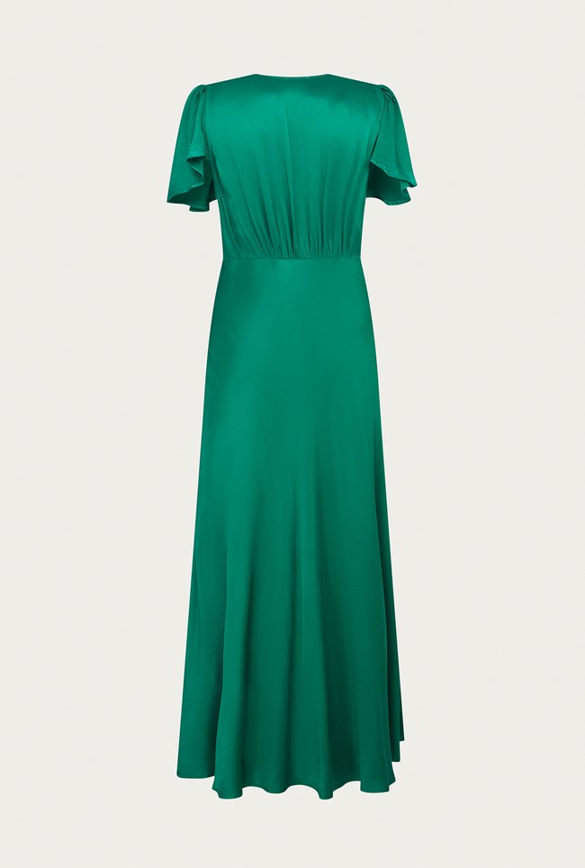 Grace Dark Green Satin Midi Dress | Ghost London
