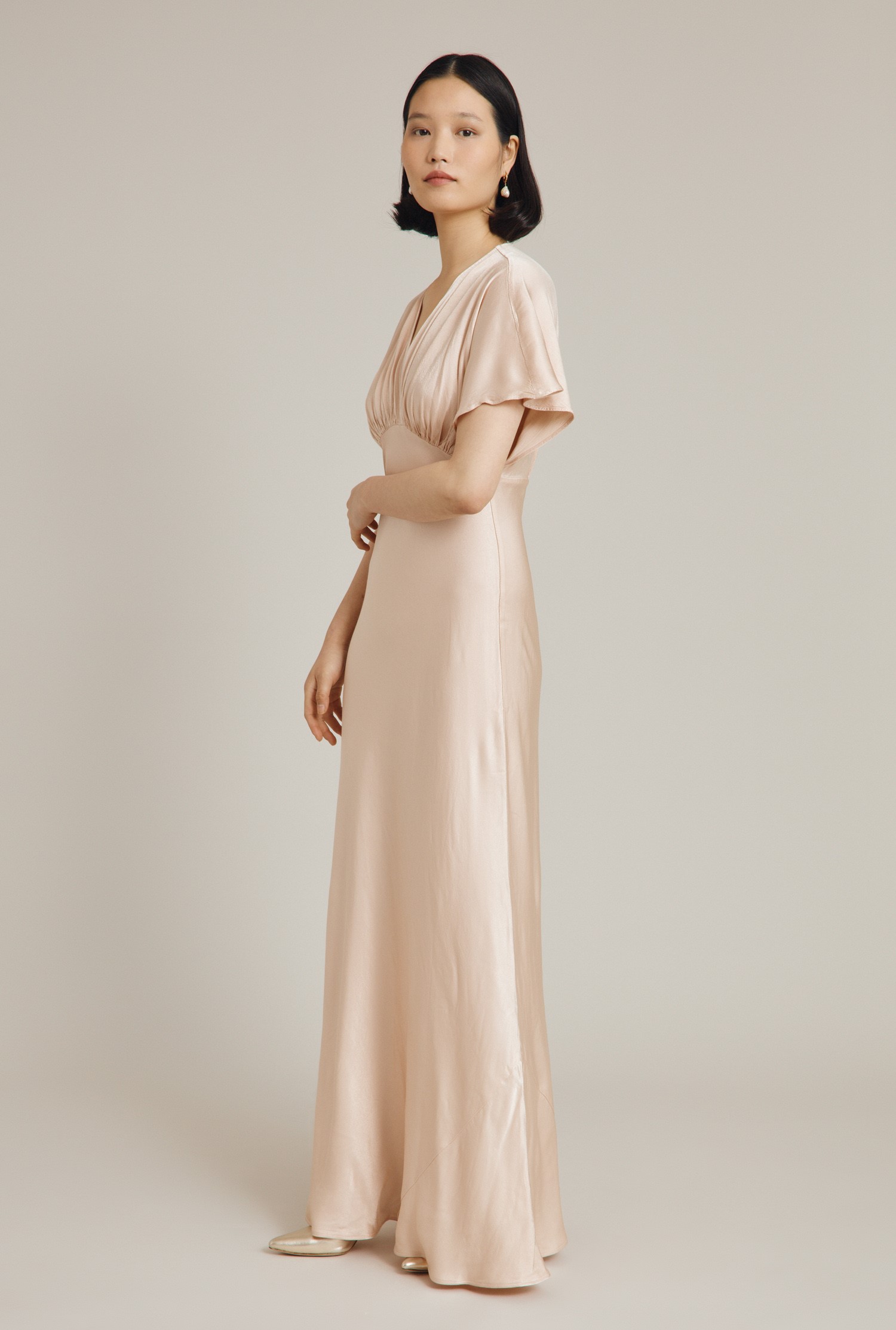 oyster satin wedding dress