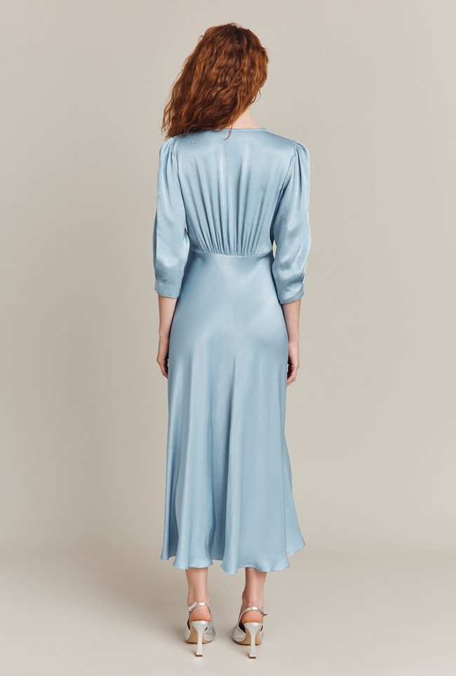 Madison Soft Blue Satin Midi Dress