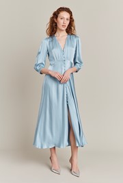 Madison Soft Blue Satin Midi Dress