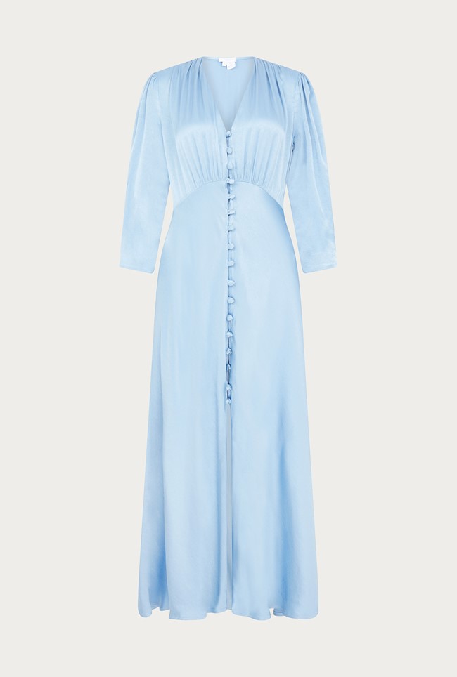 Madison Soft Blue Satin Midi Dress
