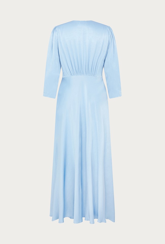 Madison Soft Blue Satin Midi Dress