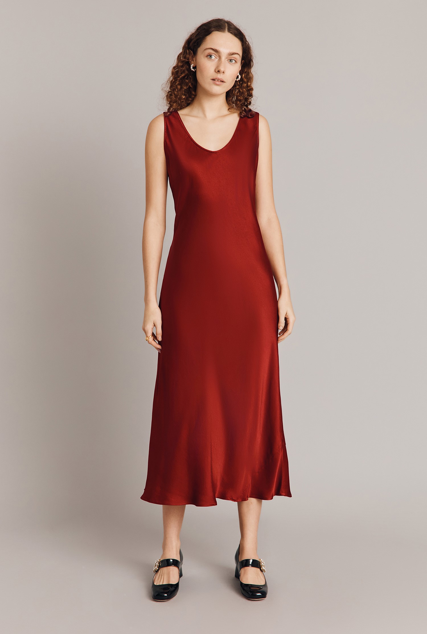 Palm Satin Slip Midi Dress