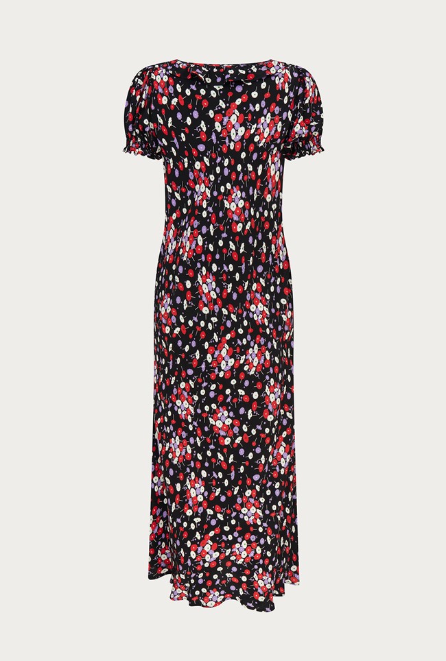 Kaylee Black Floral Print Midi Dress