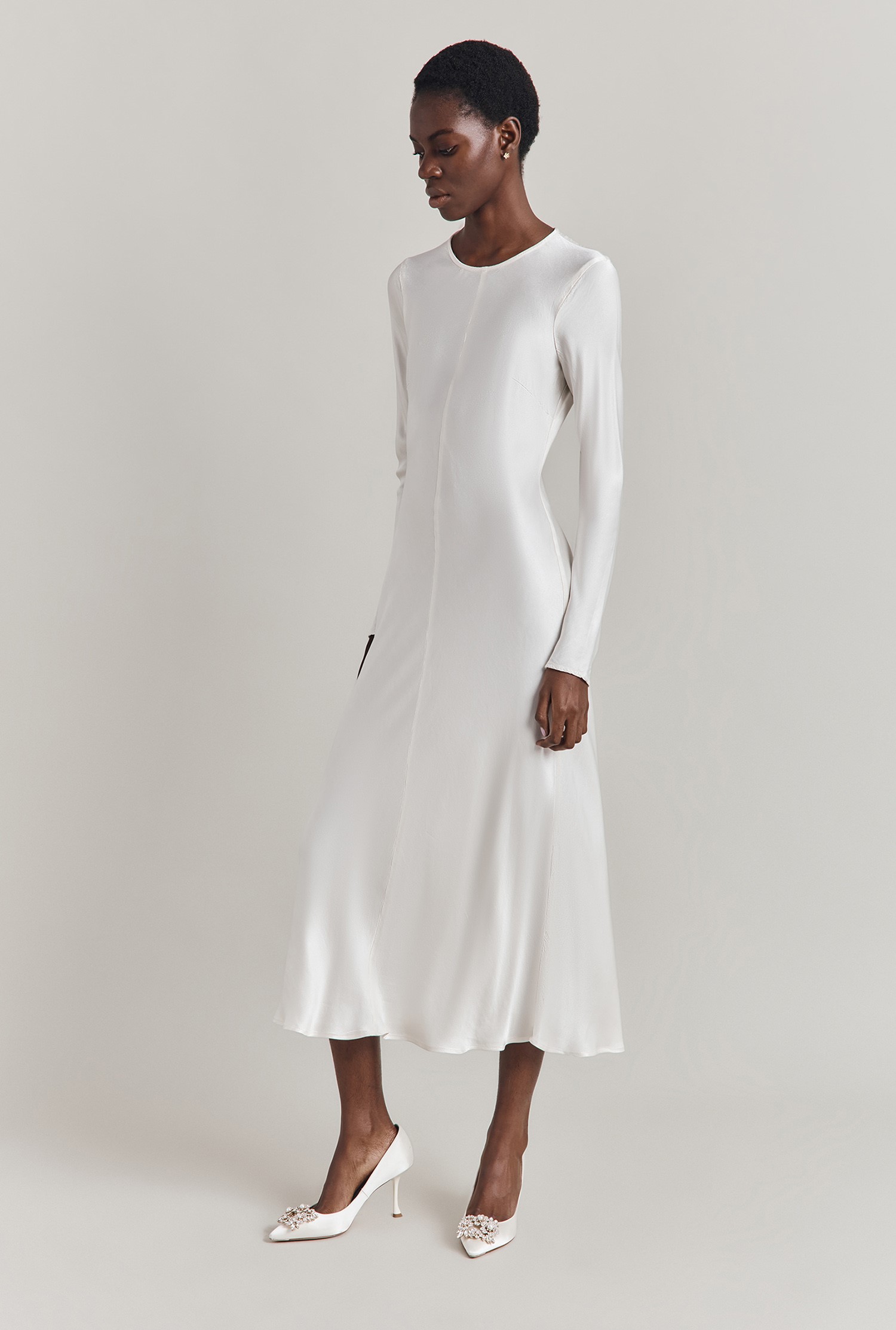 Mari Ivory Satin Midi Dress