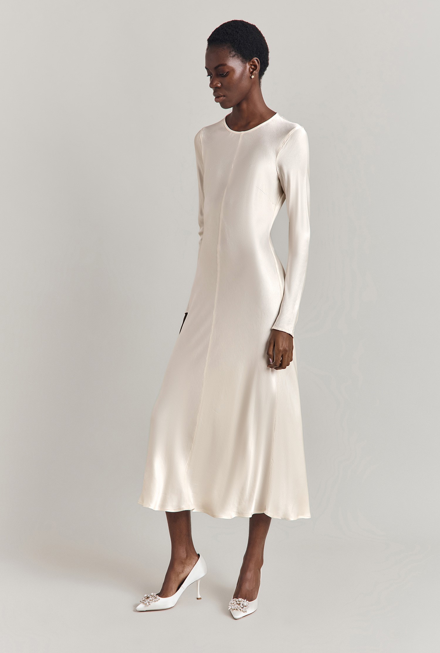 Mari Ivory Satin Midi Dress | Ghost London