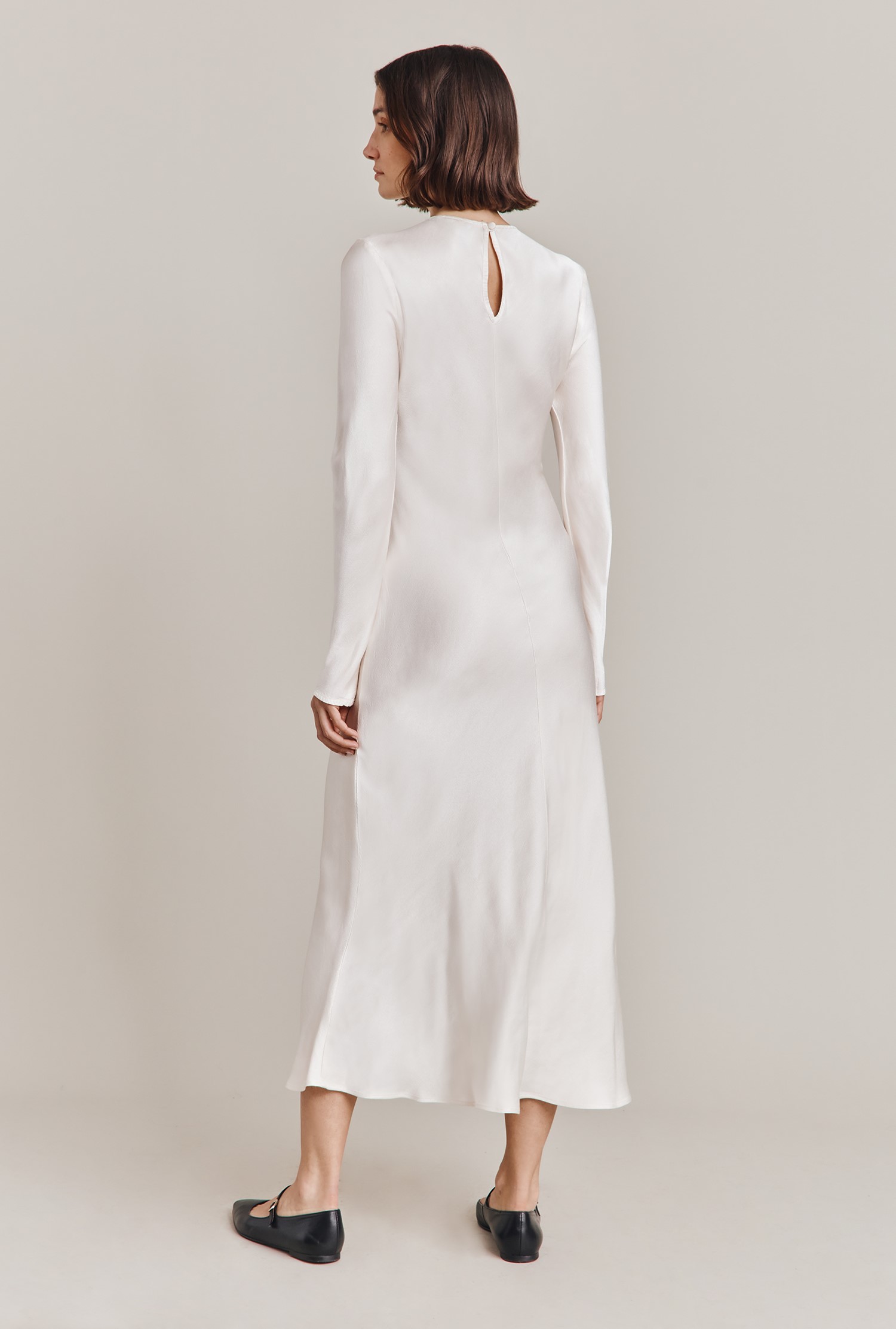 Freya Ivory Long Sleeve Satin Midi Dress | Ghost London