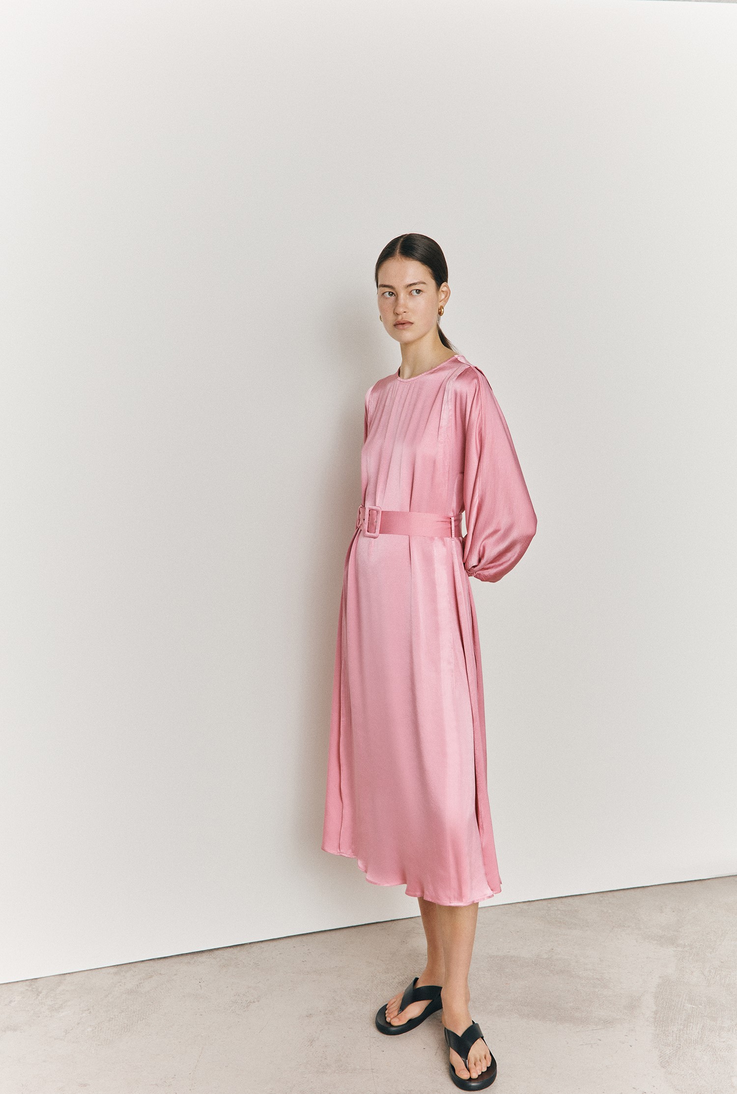 Delia Midi Satin Pink Dress