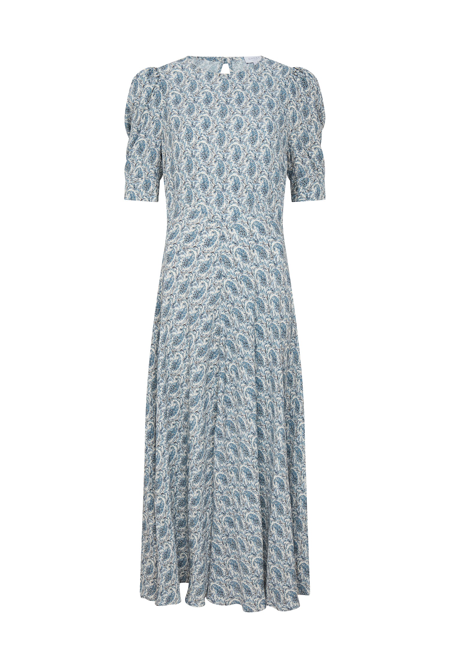 Erika Blue Paisley Crepe Midi Dress | Ghost London