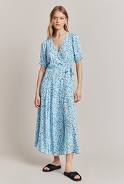 Ollie Blue Floral Crepe Midi Dress