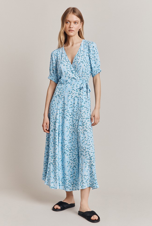Ollie Blue Floral Crepe Midi Dress