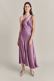 Rose One Shoulder Satin Midi Dress