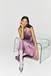 Rose One Shoulder Satin Midi Dress