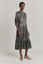 Maya Tiered Satin Midi Dress