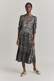 Maya Tiered Satin Midi Dress