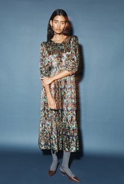 Maya Tiered Satin Midi Dress