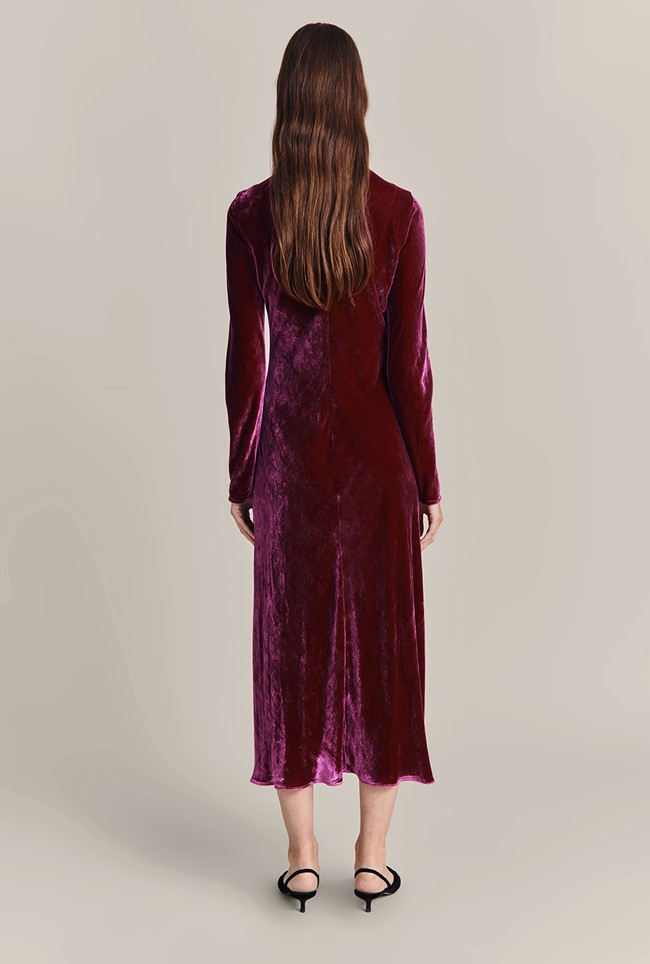 Selena Velvet Magenta Midi Dress