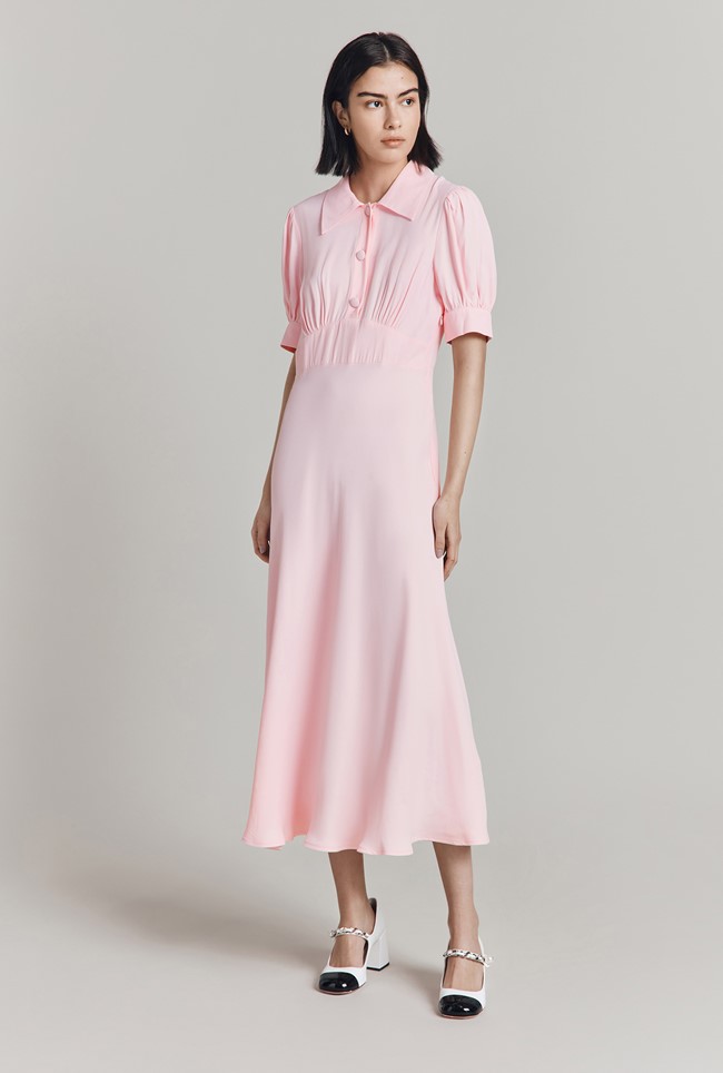 Wilma Pink Crepe Midi Dress