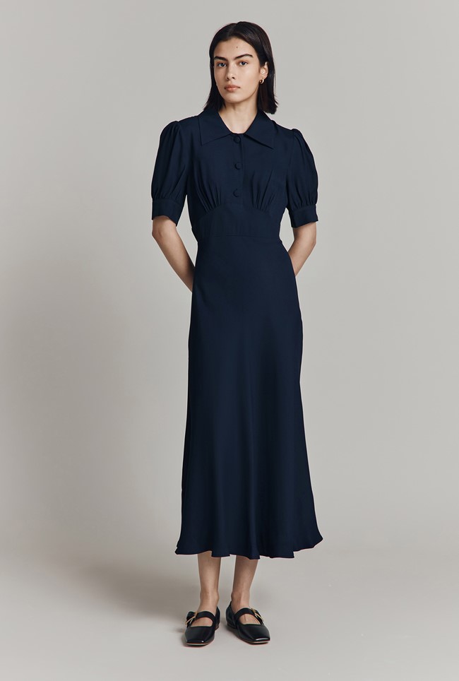 Wilma Navy Crepe Midi Dress