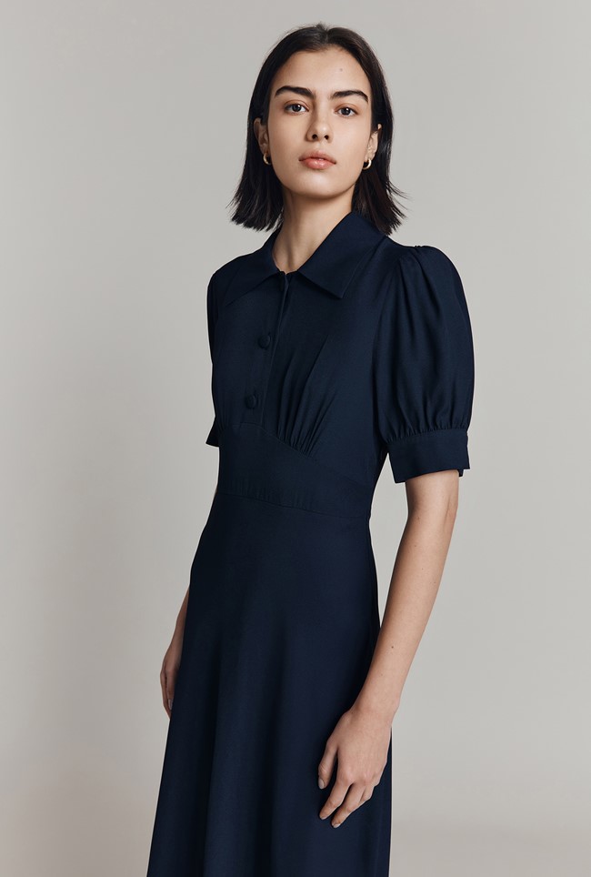 Wilma Navy Crepe Midi Dress
