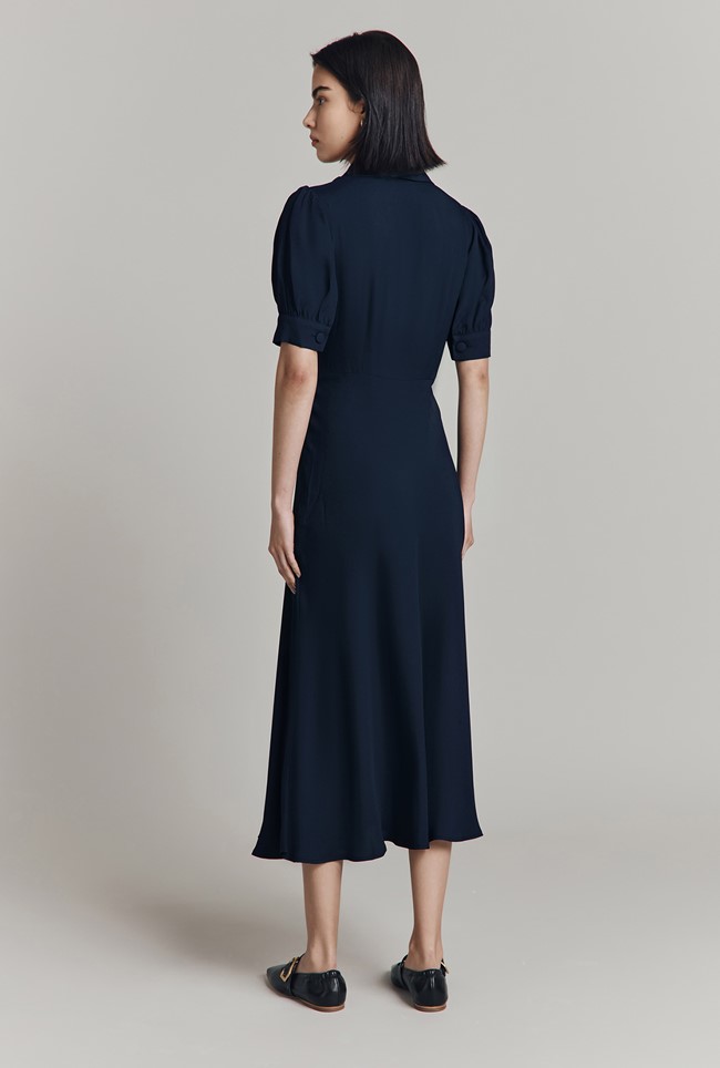 Wilma Navy Crepe Midi Dress