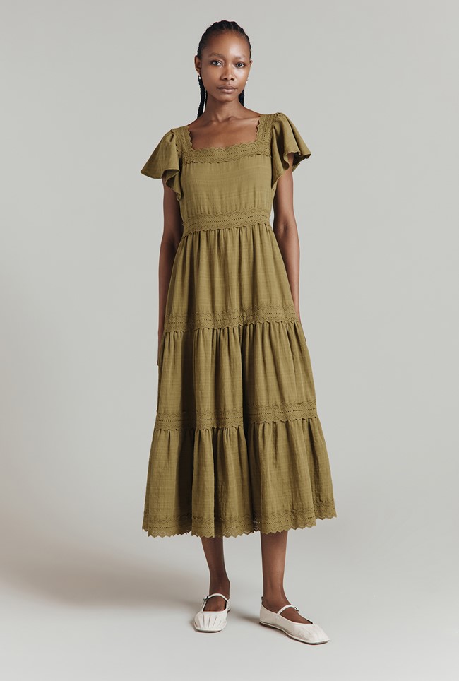Rene'e Tiered Cotton Midi Dress