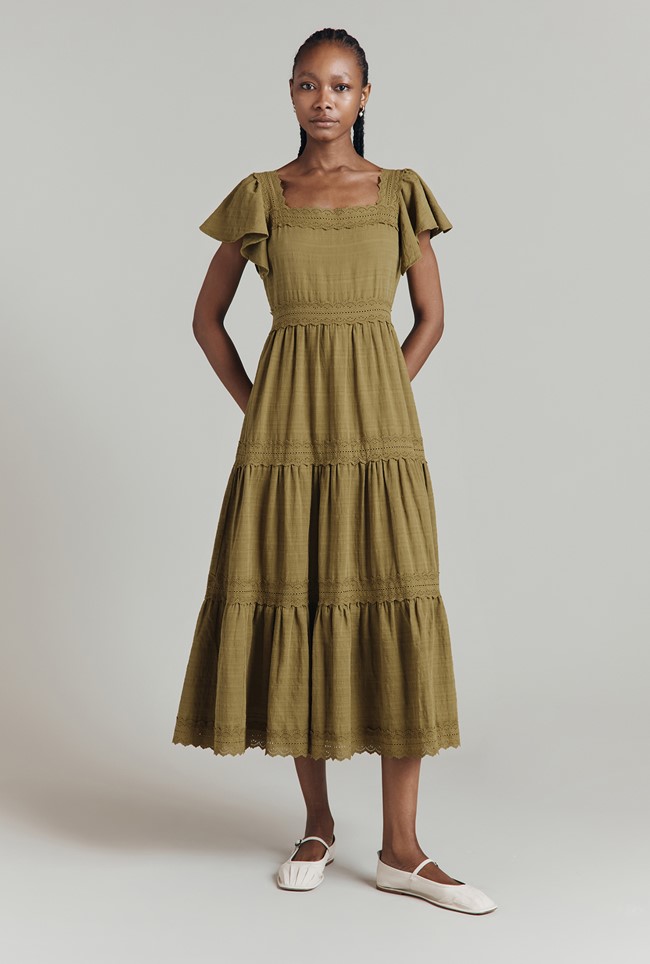 Rene'e Tiered Cotton Midi Dress