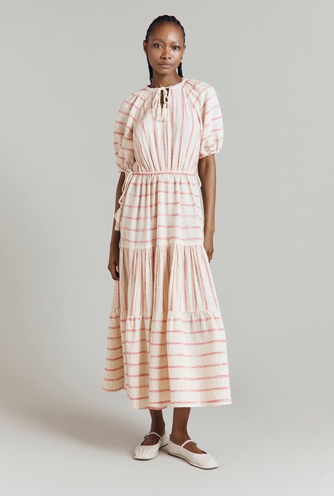 Abrielle Stripe Cotton Jacquard Midi Dress