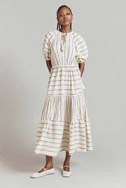 Abrielle Stripe Cotton Jacquard Midi Dress