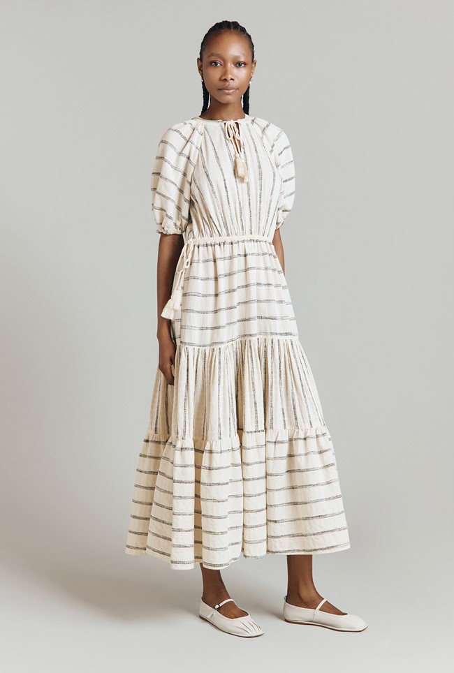 Abrielle Stripe Cotton Jacquard Midi Dress