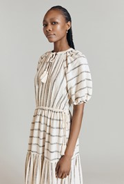 Abrielle Stripe Cotton Jacquard Midi Dress