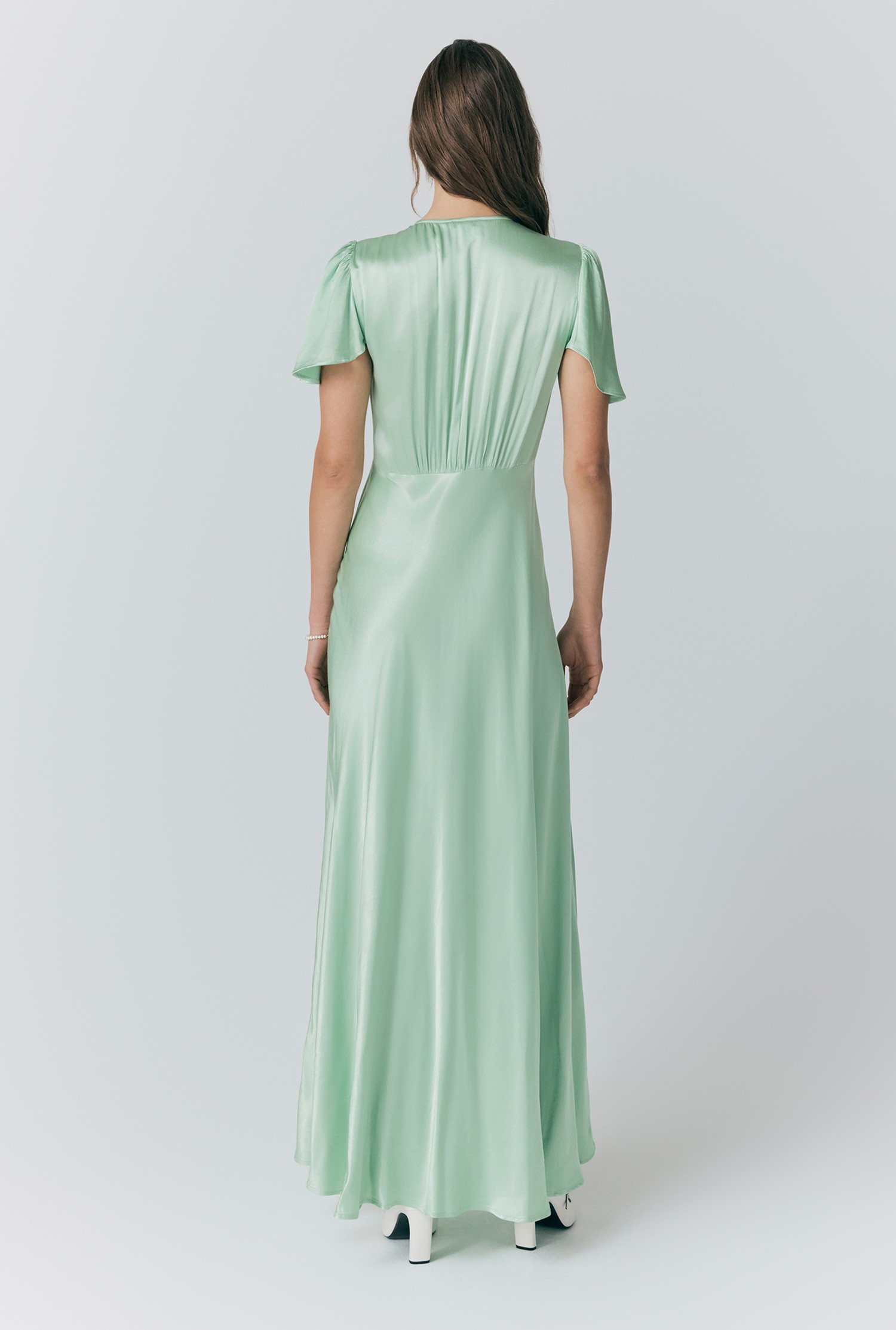 green ghost dress Ghost Delphine Button Satin Maxi Dress
