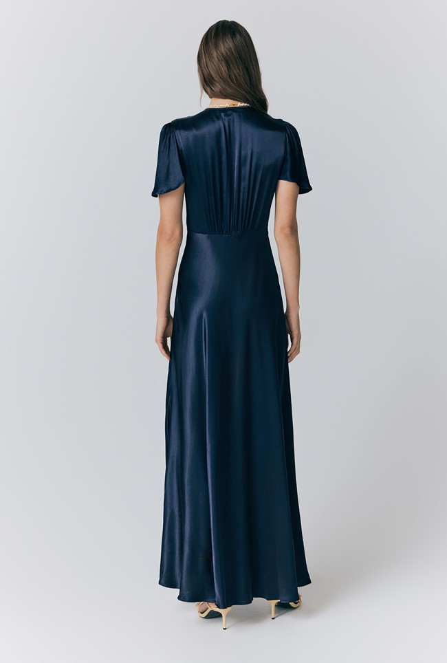 Delphine Button Satin Maxi Dress