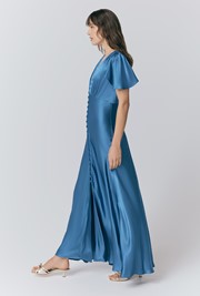 Delphine Button Satin Maxi Dress