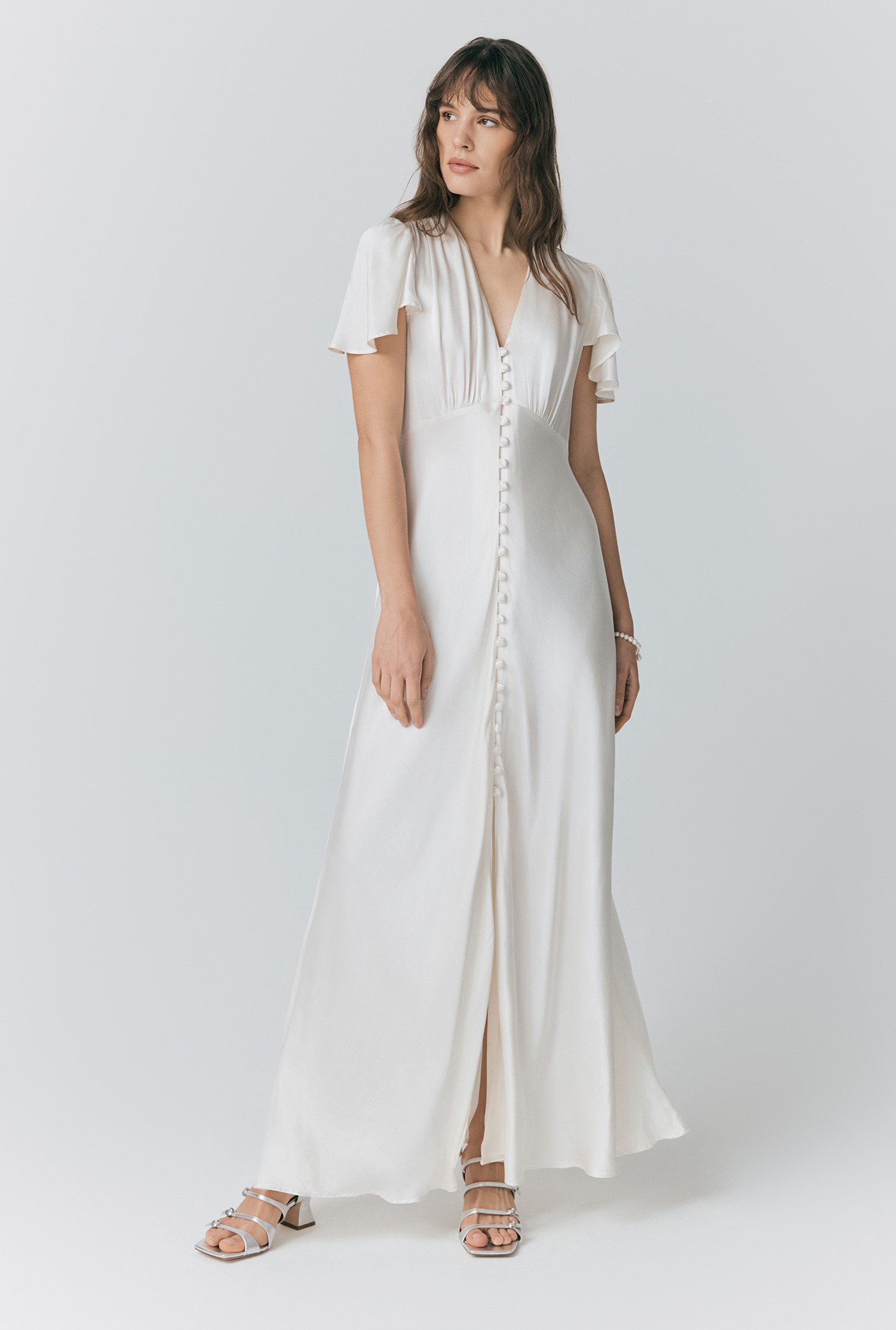 Delphine Button Satin Maxi Dress Ghost London