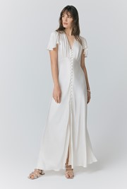 Delphine Button Satin Maxi Dress