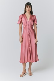 Grace Satin Button V-Neck Dress