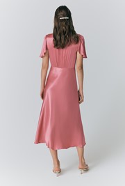 Grace Satin Button V-Neck Dress